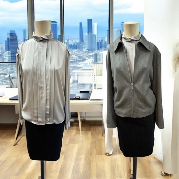 Alexandria/Liz Claiborne/Country,Black Skirt+Gray Blouse+Jacket Zip Suit,Sz 12.! - Picture 1 of 16